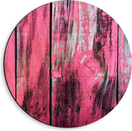 Dibond Muurcirkel - Roze Geverfde Schutting - 40x40 cm Foto op Aluminium Muurcirkel (met ophangsysteem)