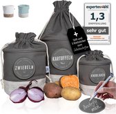 Boîte de rangement durable pour pommes de terre [ensemble inscriptible de 3] pot d'oignon à l'ail | conteneur de stockage de tissu | sac en lin panier vintage | conservation des légumes alimentaires (gris)