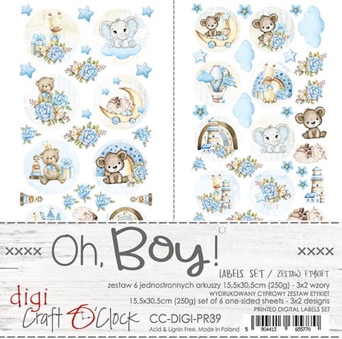 Craft O Clock Labels Set 15x30 cm Oh Boy