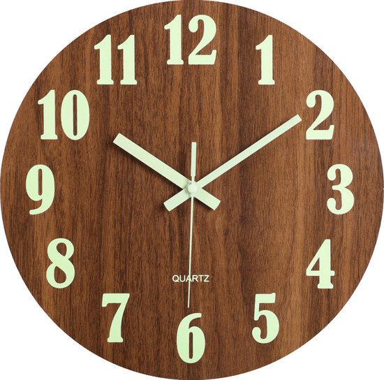eYotto Lumineux Horloge Murale Nachtlampje Wandklok, 30 cm Glow in The Dark Stille Wandklokken Batterij Werkt Batterij Operated Decor voor Slaapkamer Keuken Woonkamer Badkamer Gift