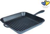 MAYSTERNYA Grillpan Gietijzer met Metalen Handvat - 28 x 28 x 4 cm - Steakpan - Grillen - Bakken - Gietijzeren Pan Voor Alle Warmtebronnen - Koken - Krasbestendig - Pannenset - Zomer BBQ - Barbecue Cadeau - PFAS vrij - Zwart