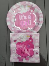 Babyshower - Set - Roze - Meisje - 8 Stuks Bordjes + 20 Servetten - Geboorte - Kraamfeest