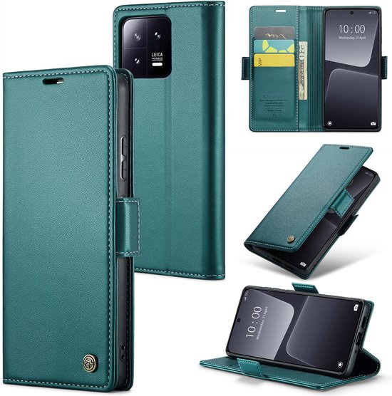 CaseMe - Coque de téléphone adaptée pour Xiaomi 13 - Etui portefeuille rétro - Avec fermeture magnétique - Vert