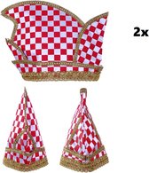 2x Prinsenmuts luxe rood/wit geblokt mt 63 goud galon - prinsenmuts raad van elf rood wit brabant geblokt prinsensteek festival