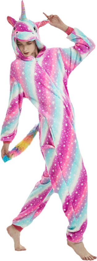 Eenhoorn Galaxy Onesie Pak Kostuum Outfit Huispak Jumpsuit Verkleedpak - Verkleedkleding - Halloween & Carnaval - SnugSquad - Kinderen & Volwassenen - Unisex - Maat XL voor Lichaamslengte (175 - 195 cm)