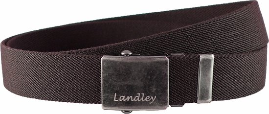 Landley Unisex Canvas Riem met Metalen Schuifgesp - Stretch - Koppelriem - Dames / Heren - Bruin - Lengte totaal 100 cm / Riemmaat 85