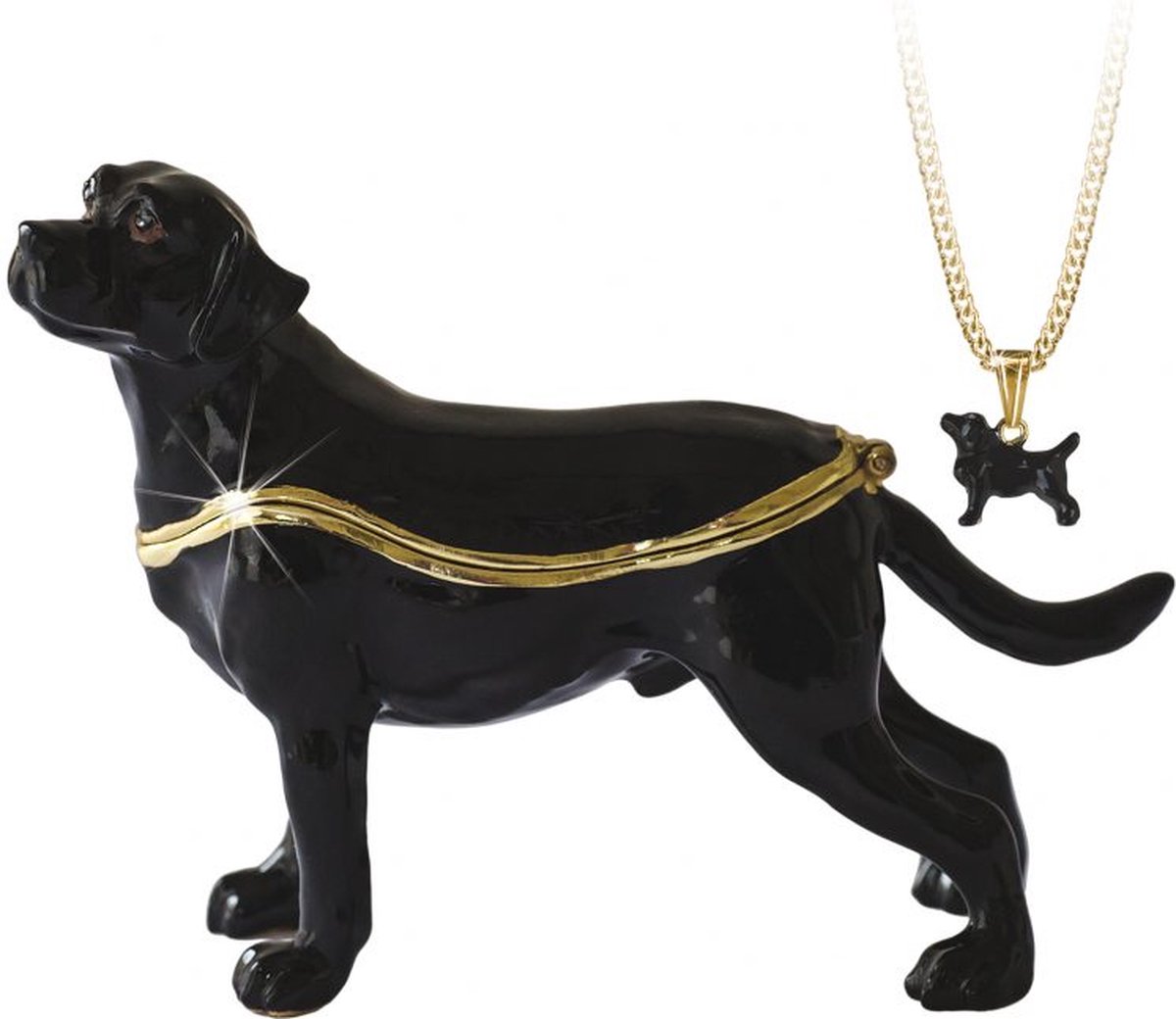 Goedkoopste MadDeco - emaille - pillendoosje - labrador - met hangertje afgewerkt met kristal- geheime verborgen schatten