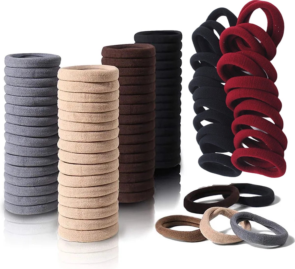 Elastiekjes 100 stuks | Donker Gekleurde Haar Elastieken | elastisch | hoge kwaliteit haarelastiekjes | Sparkolia | kleuren bruin, rood, blauw, zwart, beige