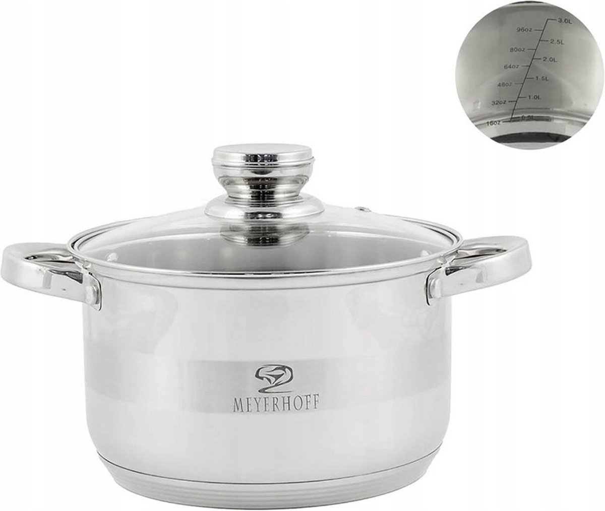 Meyerhoff Kookpan Ø 24 cm – 5 L – Met Glazen Deksel & Maatverdeling – Voor Inductie & Alle Warmtebronnen – RVS – MH‑12149