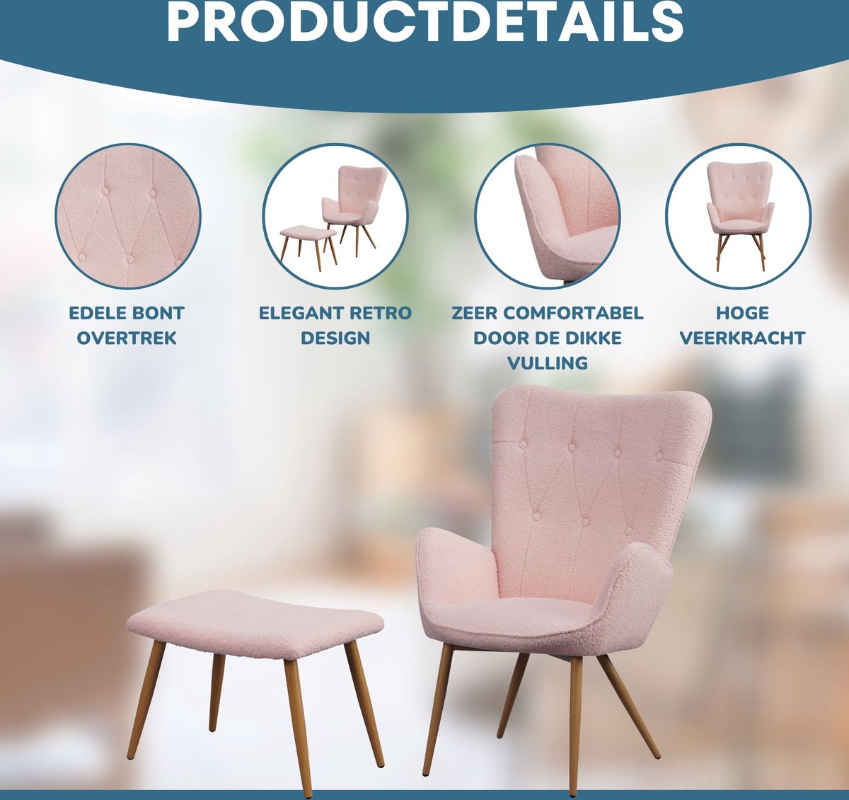 De Albatros-oorfauteuil met YORK-kruk, beige, fluwelen hoes, comfortabel gestoffeerd, tv-fauteuil, gestoffeerde fauteuil De Albatros-oorfauteuil met YORK-kruk, beige, fluwelen hoes, comfortabel gestoffeerd, tv-fauteuil, gestoffeerde fauteuil