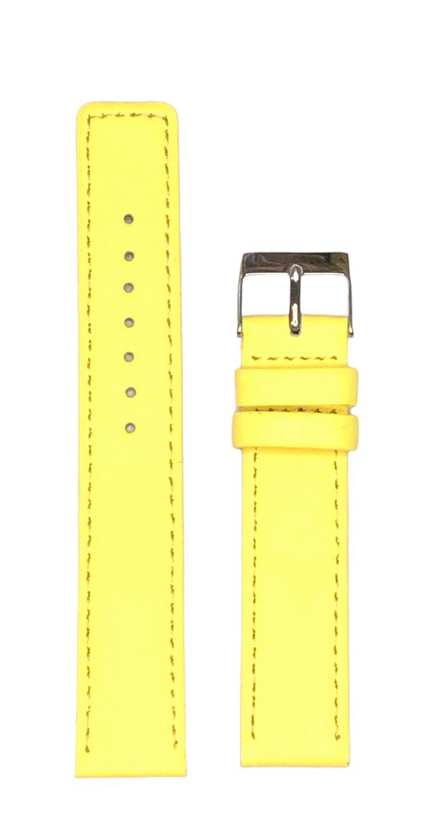 horlogeband-22mm-echt leer-geel-recht-zacht -plat-gestikt-22 mm
