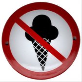 Emaille verbodsbord en wandbord verboden ijs te eten of mee te nemen - 10 cm Rond