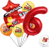 Cijfer ballon 6 jaar Brandweer Themafeest Ballonnenpakket - Rood - Zwart - Helium Ballon - Snoes