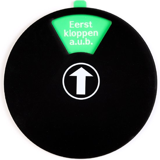 Schuifbordje - Rond acrylaat schuifbord - 6 verschillende teksten Nederlands - kleur zwart - Diameter 15 cm - te gebruiken ipv vrij bezet - welkom niet storen - vrij niet storen - Promessa-Design.