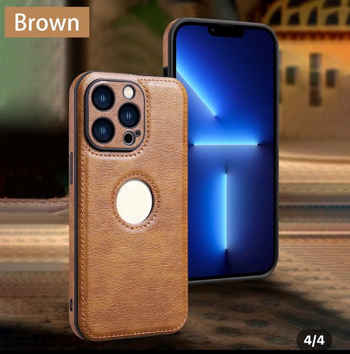 iPone 14 pro luxe zakelijk leer hoesje met camera bescherming bruin