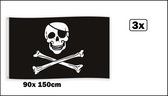 3x Vlag Piraat 90cm x 150cm - Landen festival thema feest fun verjaardag piraten