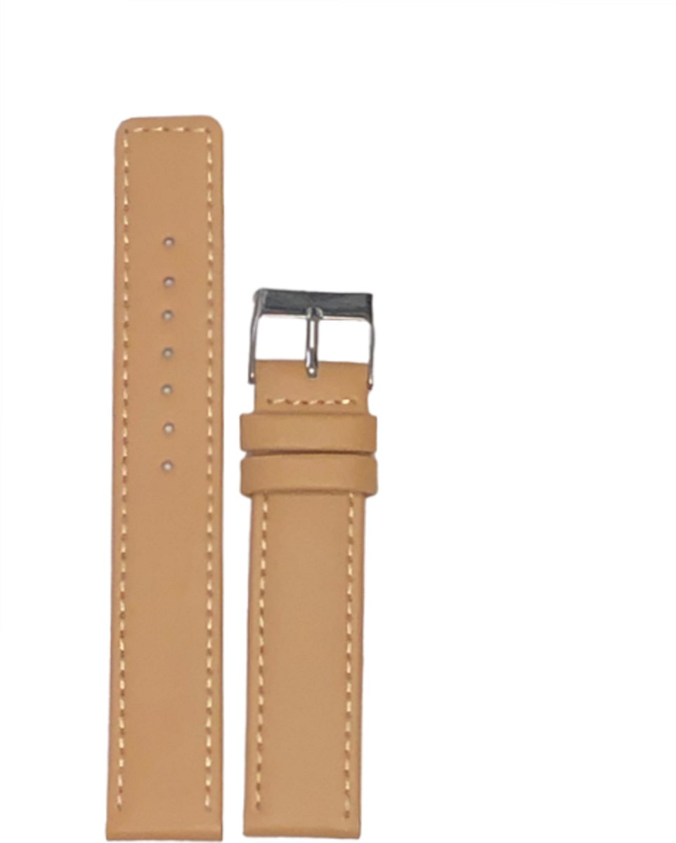 horlogeband-22mm-echt leer-beige-recht-zacht -plat-gestikt-22 mm