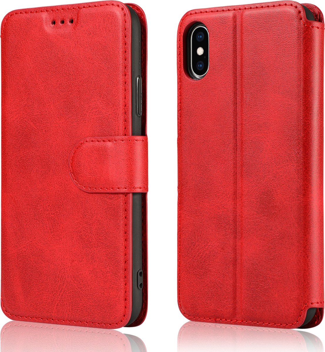 Bookcase Geschikt voor Apple iPhone X / XS - Rood - Pasjeshouder - Portemonnee