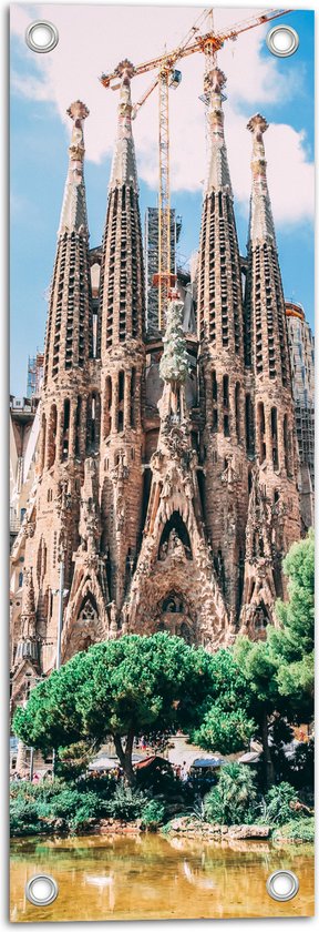 Tuinposter – Sagrada Familia in Barcelona, Spanje - 20x60 cm Foto op Tuinposter (wanddecoratie voor buiten en binnen)