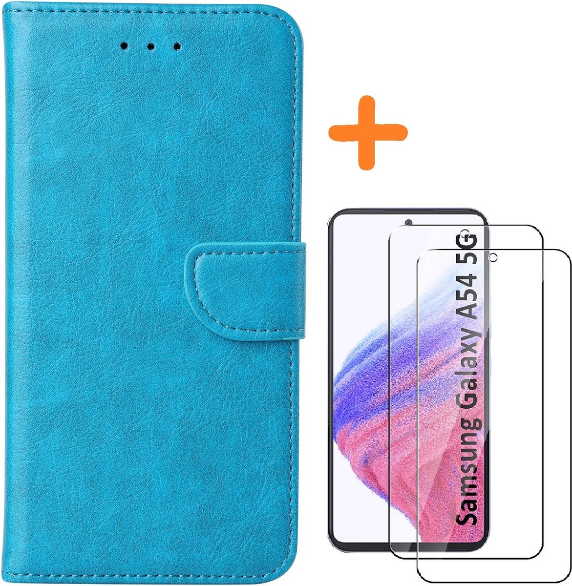 Samsung A54 hoesje bookcase Blauw - Galaxy A54 5G bookcase portemonnee hoesje - Samsung A54 screenprotector / 2X Beschermglas