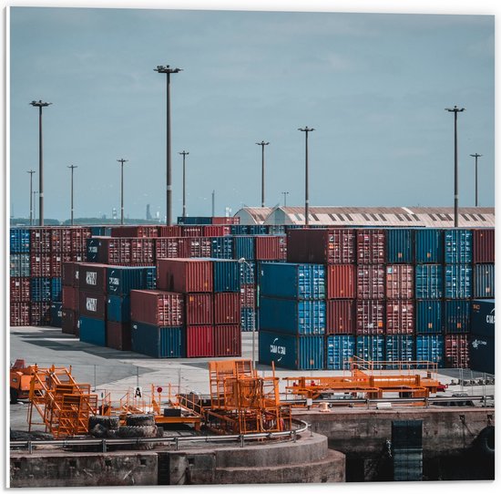 PVC Schuimplaat- Zee Containers op de Haven - 50x50 cm Foto op PVC Schuimplaat