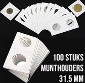 Allernieuwste.nl® 100 stuks 31.5 mm Kartonnen Munthouders Te Nieten - Beschrijfbaar Karton - Munt Houders Wit 31.5 mm