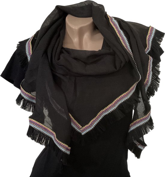 Lange Dunne Driehoekige Sjaal - Zwart - 180 x 75 cm (0356)