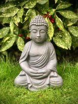 Boeddha lotus klein 33 cm hoog - fibreclay - cement - beeld - tuinbeeld - hoogkwalitatieve kunststof - decoratiefiguur - interieur - accessoire - voor binnen - voor buiten - cadeau - geschenk - verjaardag - nieuwjaar - kerst - relatiegeschenk