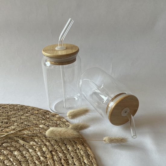 makkelijk te gebruiken onderwerpen Wreed Glazen bekers met rietje (2 stuks) - drinkbeker herbruikbaar - glas bamboe  beker -... | bol.com