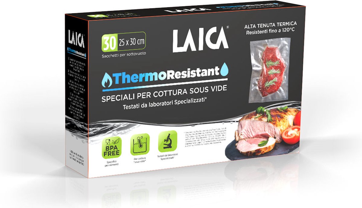 Laica TR1000 - vacuümzakken - speciaal voor sous-vide koken & voedselopslag - 30 stuks - 25 x 30 cm - thermo resistent