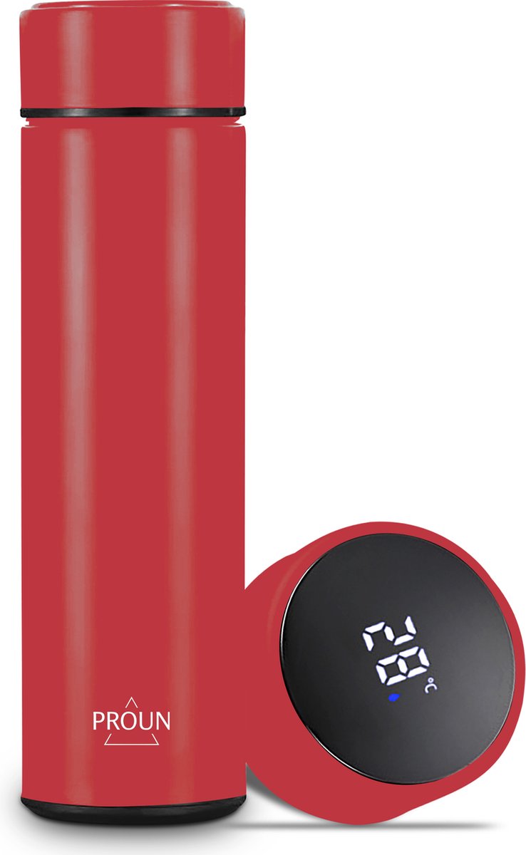 Proun - Thermosfles - 500 ML - Rood - met LED Display - Thermosbeker - Isoleerfles voor Koffie - Valentijnscadeau voor hem of haar