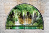 Fotobehang Waterfall Lake Arch View | XL - 208cm x 146cm | 130g/m2 Vlies