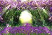 Fotobehang Flowers Purple Forest Light Beam Nature | XXXL - 416cm x 254cm | 130g/m2 Vlies