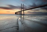 Fotobehang City Bridge Beach Sun Portugal Sunset | XXXL - 416cm x 254cm | 130g/m2 Vlies