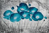 Fotobehang Vintage Flowers Blue Grey | XXXL - 416cm x 254cm | 130g/m2 Vlies
