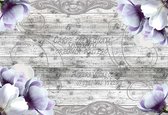 Fotobehang Flowers Planks Vintage | XXL - 312cm x 219cm | 130g/m2 Vlies