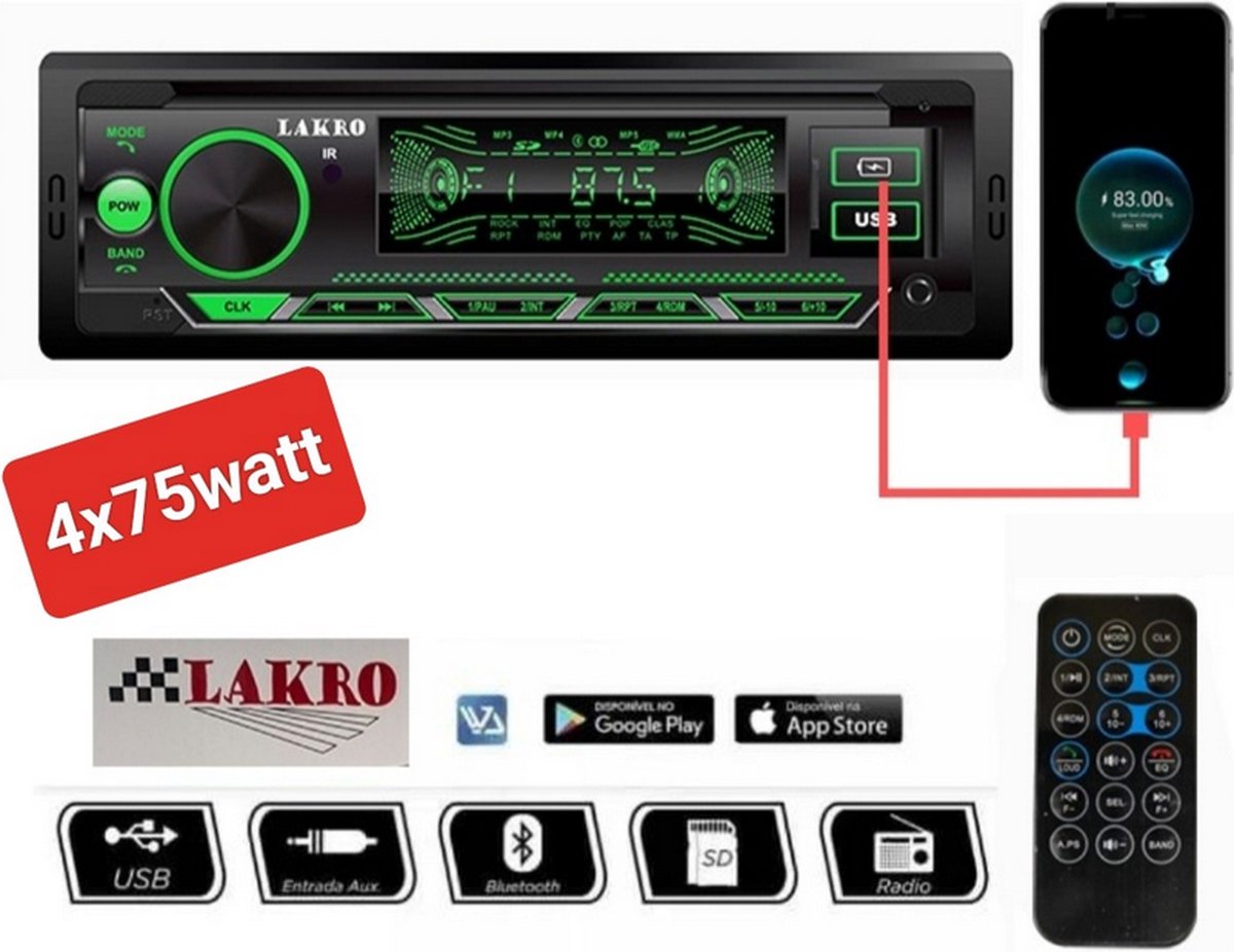 Autoradio Lakro-RMD8801DAB-BT voor alle auto's – FM Radio, AUX, USB en SD – Handsfree Bellen