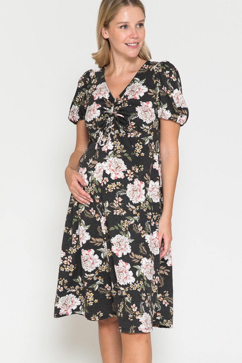 Korte mouw, midi Jurk A-line, V-hals Maat: M