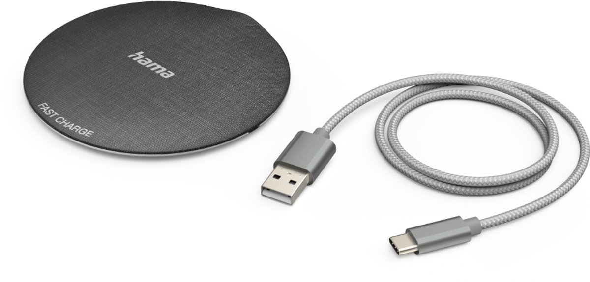 Hama QI-FC10 Metal Mobiele telefoon, Smartphone Zwart, Zilver USB Draadloos opladen Snel opladen Binnen