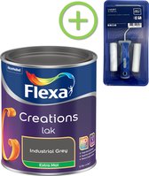 Flexa Creations - Lak Extra Mat - Industrial Grey - 750 ml + Flexa Lakroller - 4 delig