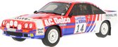 De 1:18 Diecast Modelcar van de Opel Manta 400R Team Euro Opel #14 van de RAC Lombard Rally van 1985. De rijders waren J. McRae en I. Grindrod. De fabrikant van het model is Otto Mobile.Dit model is alleen online beschikbaar.