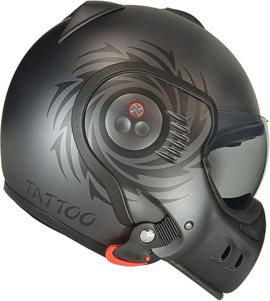 ROOF Boxer V8 S Tattoo Mat Grafiet Zwart Systeemhelm - Maat SM - Helm