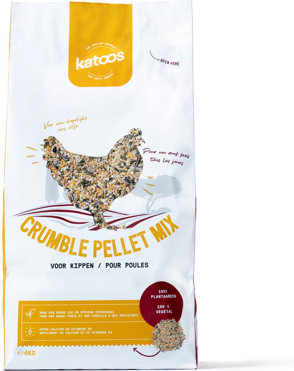 Katoos - Pellet Crumble mix voor legkippen - Gebroken graanmengeling met legkorrel - 4 kg
