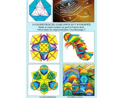 10 Geometrische Sjablonen met werkboek in bedrukte doos. Maak je eigen geometrische creaties zonder passer en liniaal.10 sjablonen met werkboek 3- 4 - 5 - 6 - 7 - 8 - 9 hoek, ruit, half rondje en lotus blad, in transparant acryl, 2 mm dik.
