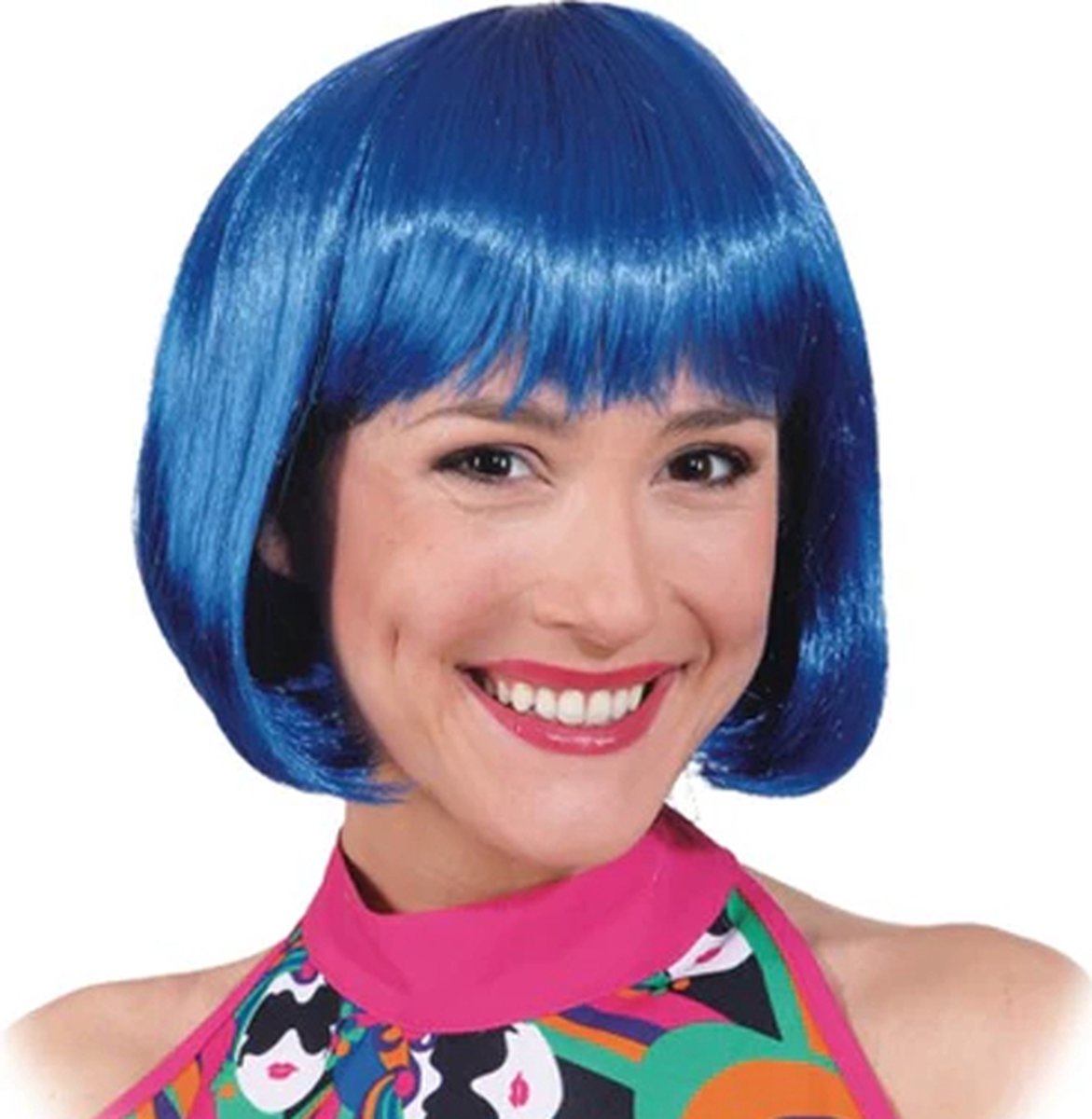 Pruik dames haar - Blauw - Pruiken Dames Kort Haar Pony - Verkleedkleren meisje / dames - Verkleedaccessoires - Puik Lola Blauw