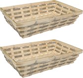Broodmand rechthoekig - 2x - gevlochten bamboe hout - 34 x 24 x 8 cm - naturel/grijs