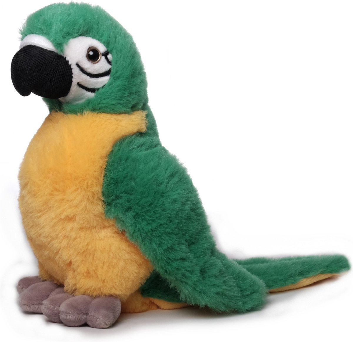 Inware Pluche papegaai - knuffeldier - geel/groen - 20 cm - vogel knuffels