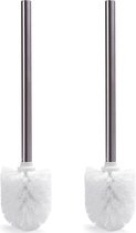 MSV WC/Toiletborstel los model - 2x - witte kunststof borstel - RVS steel - D8 x 32 cm
