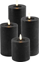 Countryfield LED kaarsen/stompkaarsen - set 4x - zwart - H8, H15 en H20 cm
