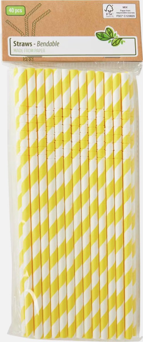 Straws - Bendable - Made from paper - Buigbare rietjes - Geel - 40 pcs